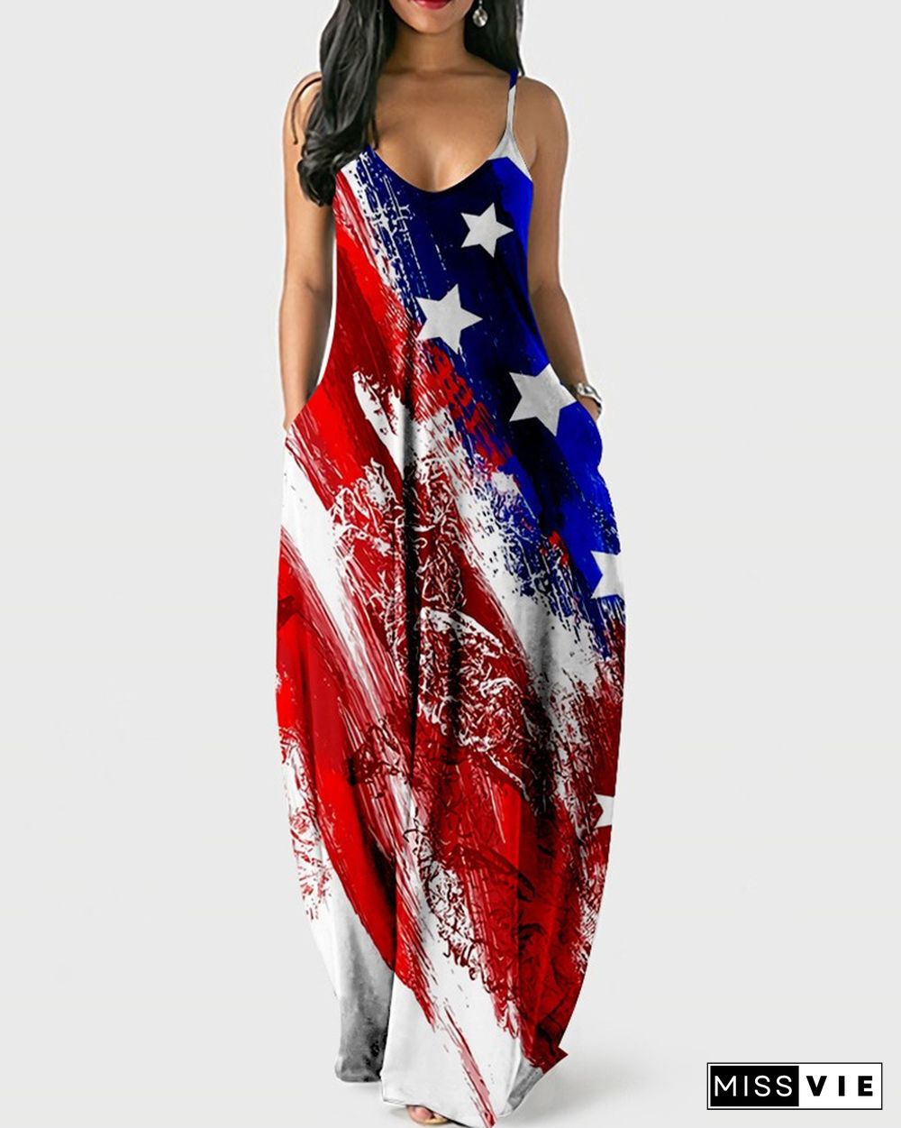 Independence Day Print Sling Maxi Dress