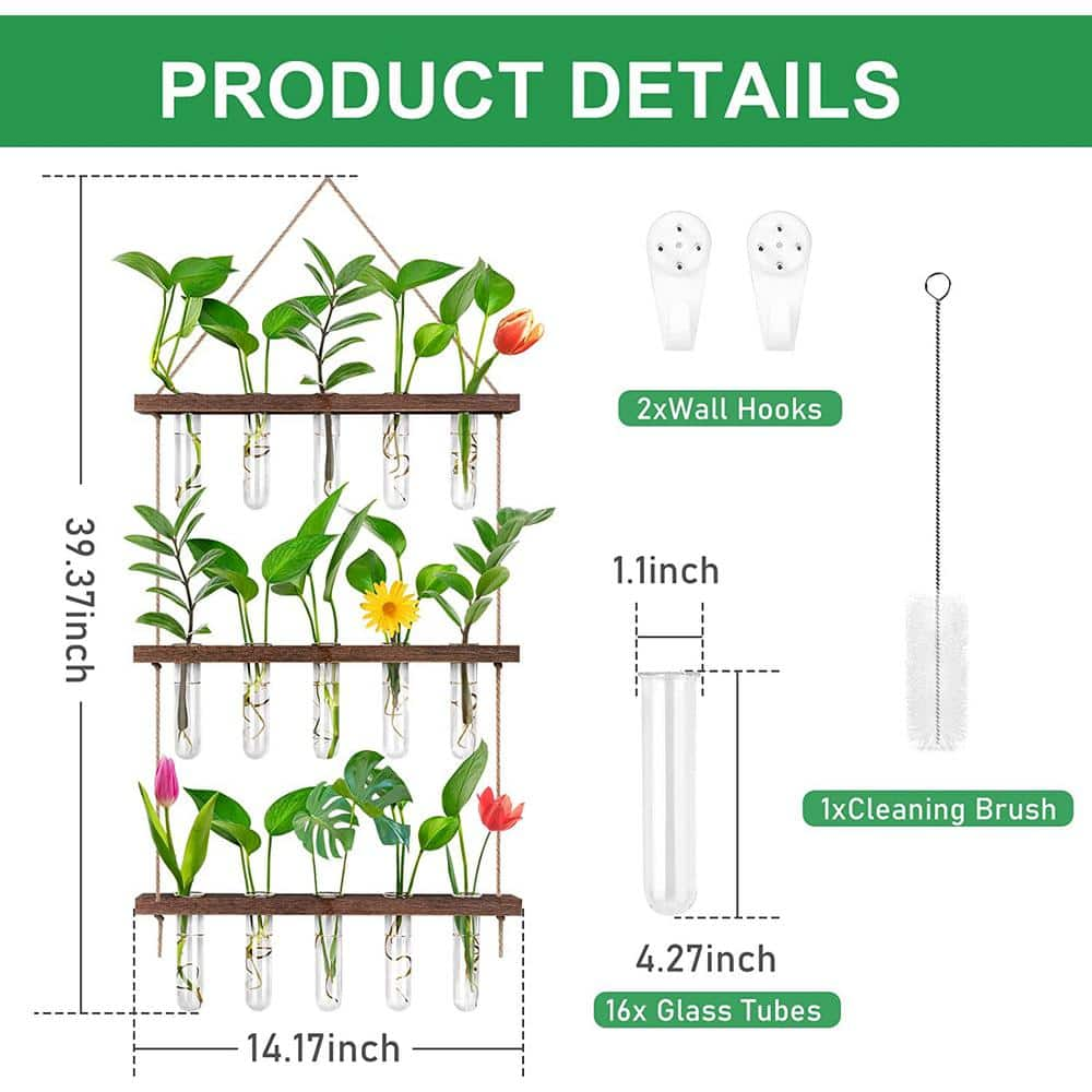 EVEAGE 39in. x 14in. White Glass Wall Hanging Planter 3 Tiered Propagation Test Tube BGBLHP-WT-730