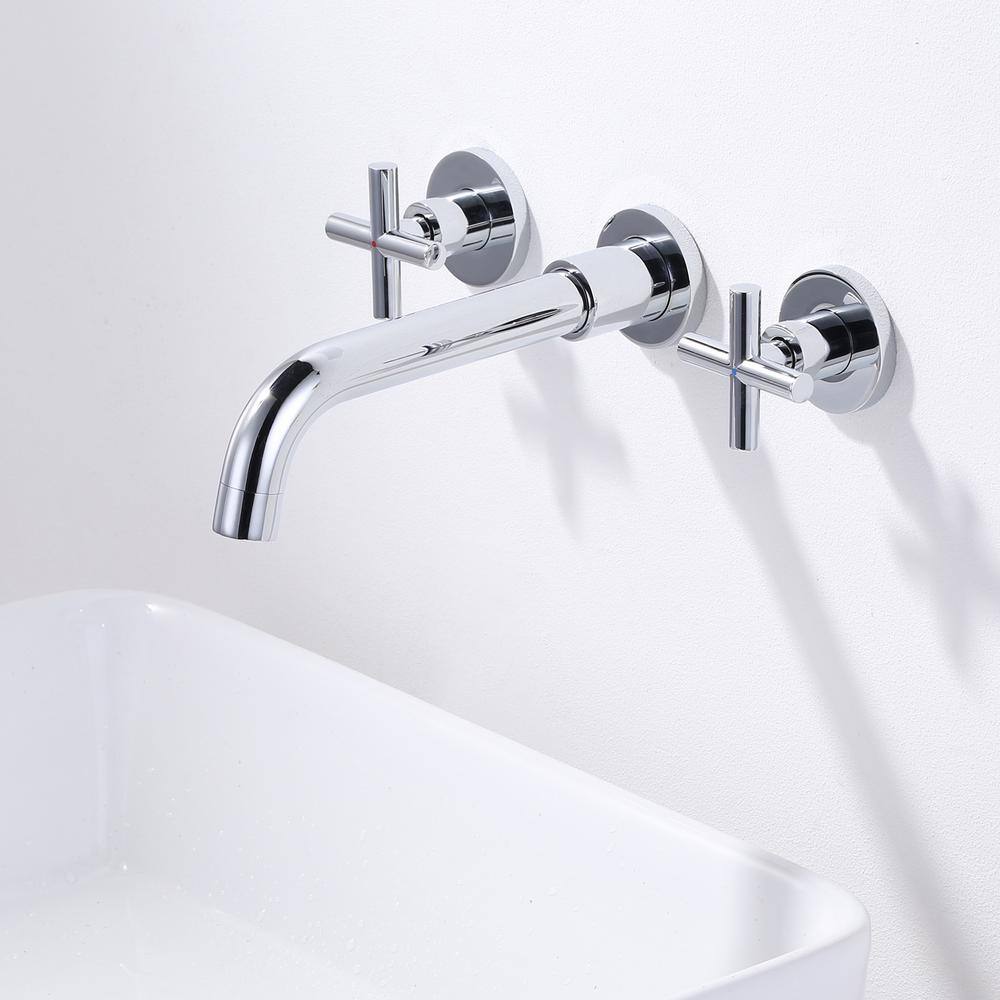 WOWOW Double Handle Wall Mounted Bathroom Faucet in Chrome 131400C