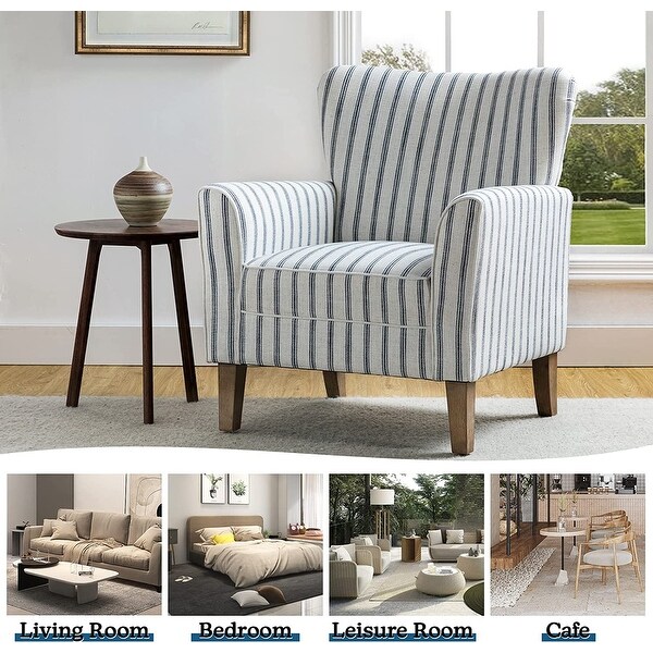 Warren Farmhouse Striped Wingback Chair with Solid Wood Legs by HULALA HOME