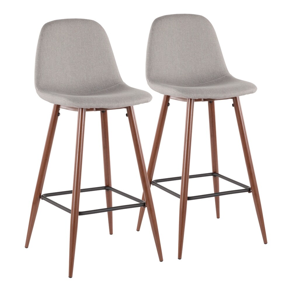 Lumisource Barstool in Walnut Metal and Light Grey Fabric  Set of 2   19\