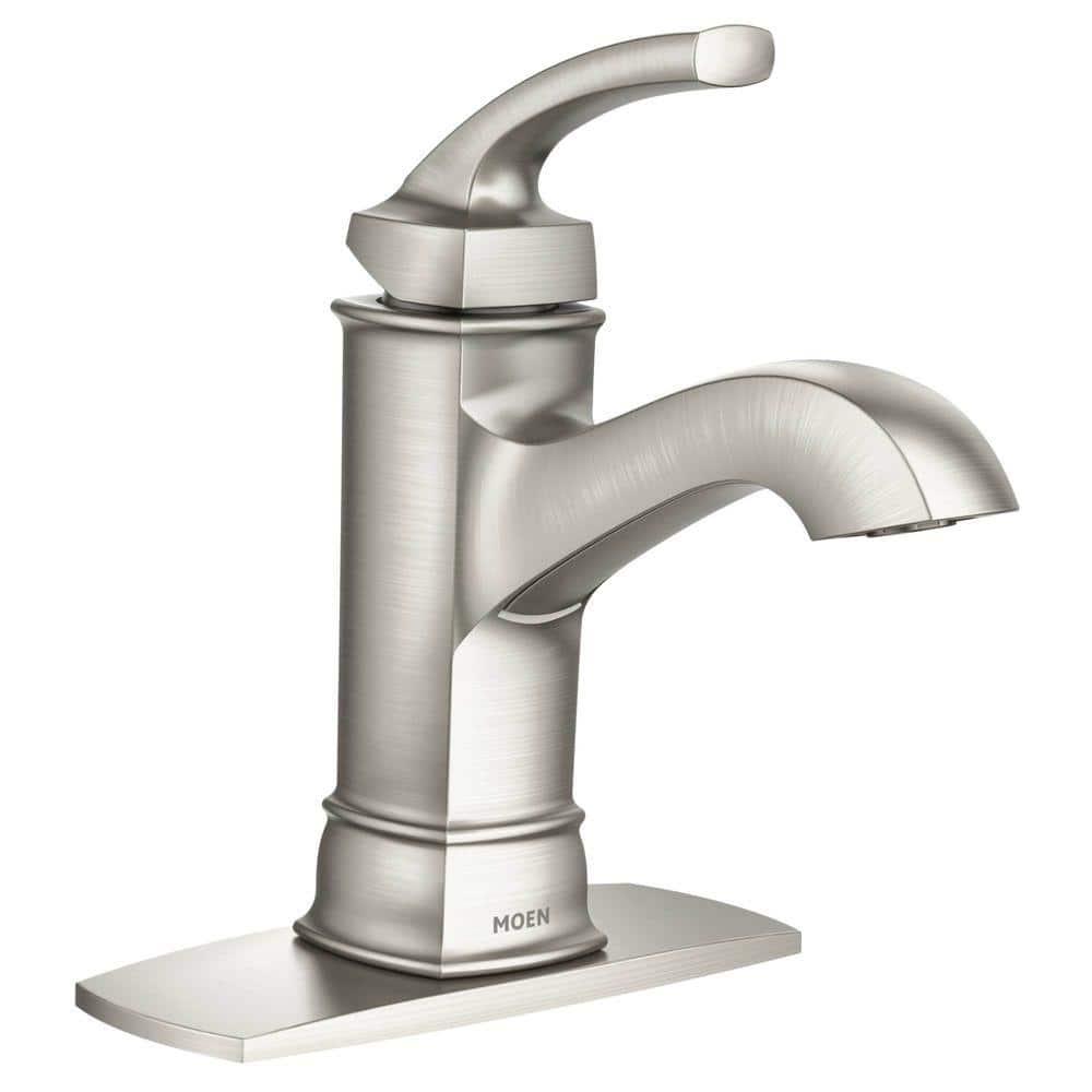 MOEN Hensley Single Handle Single Hole Bathroom Faucet with Towel Ring in Brushed Nickel