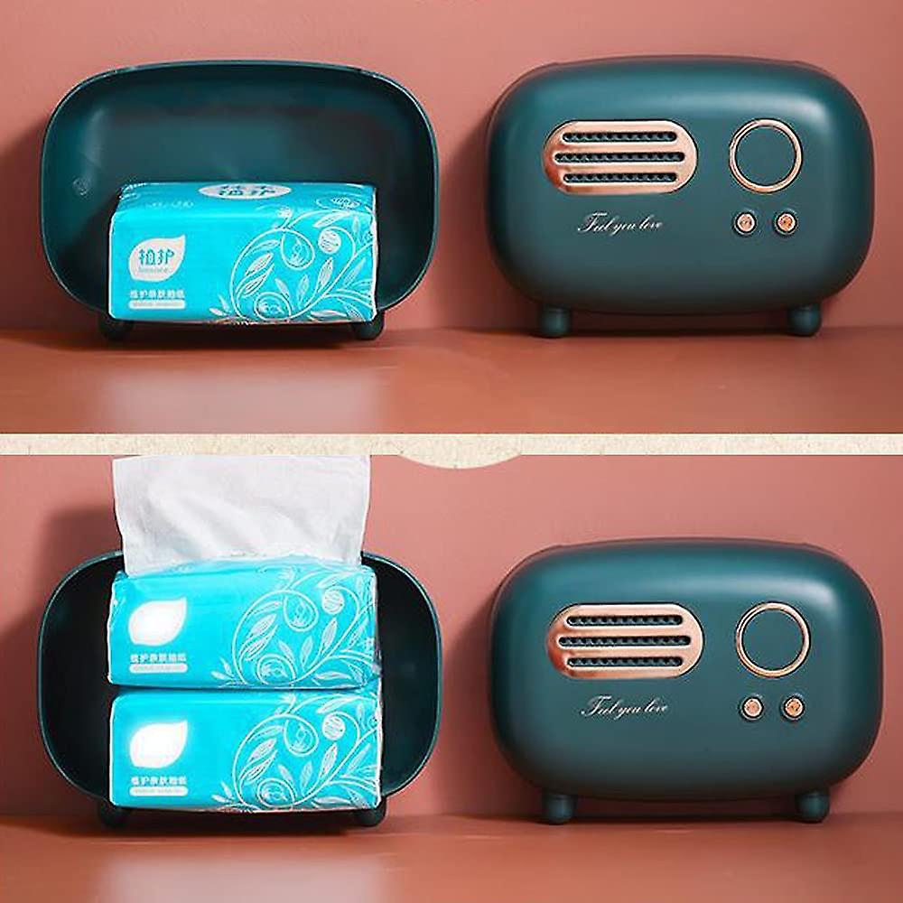 Retro Radio Model Tissue Box Cover Rectangular， Rectangular Retro Tissue Box Holder For Home Office (green)