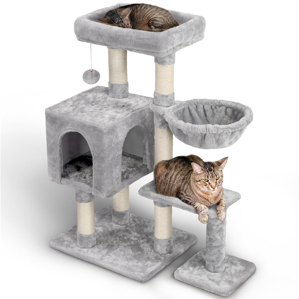 SMILE MART 4-Level Cat Tree Condo with Plush Perch, Light Gray