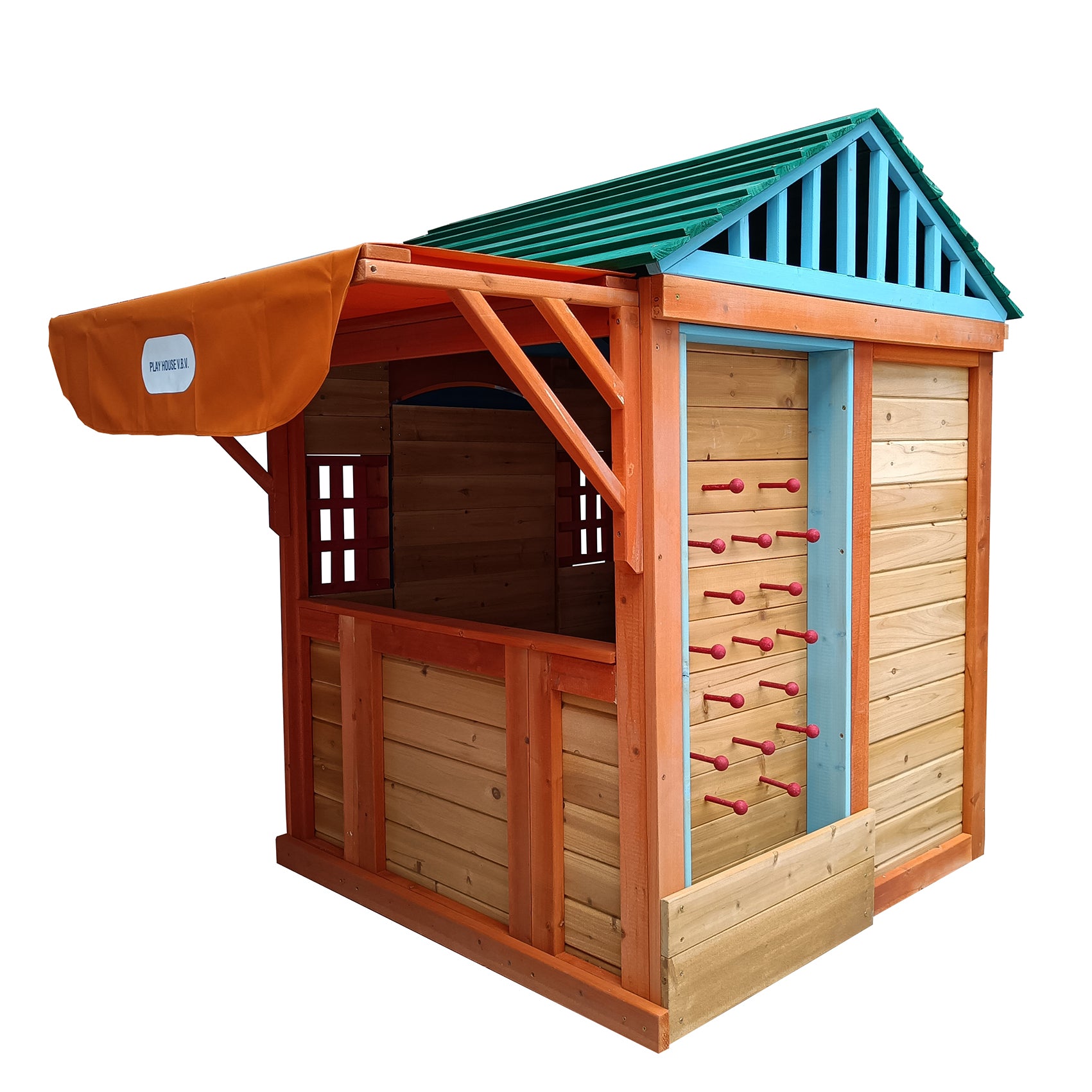 Game House for Kids 4-in-1 Garden Playhouse with Different Games on Every Surface, Solid wood, 61.4"L x 45.98"W x 64.17"H