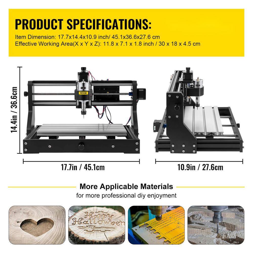 VEVOR CNC 3018-PRO 3 Axis CNC Router Kit GRBL Control Plastic Acrylic PCB PVC Wood Carving Milling Engraving Machine DKJ3018PROJCK0001V1