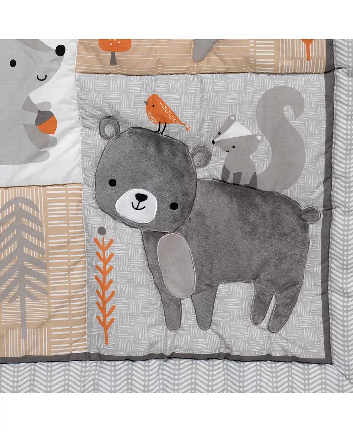 Bedtime Originals Acorn Gray Beige White Orange Woodland Fox  Raccoon  Squirrel and Bear 3-Piece Baby Nursery Crib Bedding Set