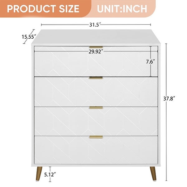 Mordern 4 Drawer Dresser， Drawer Chest， Storage Cabinet w/Metal Leg - - 37834524