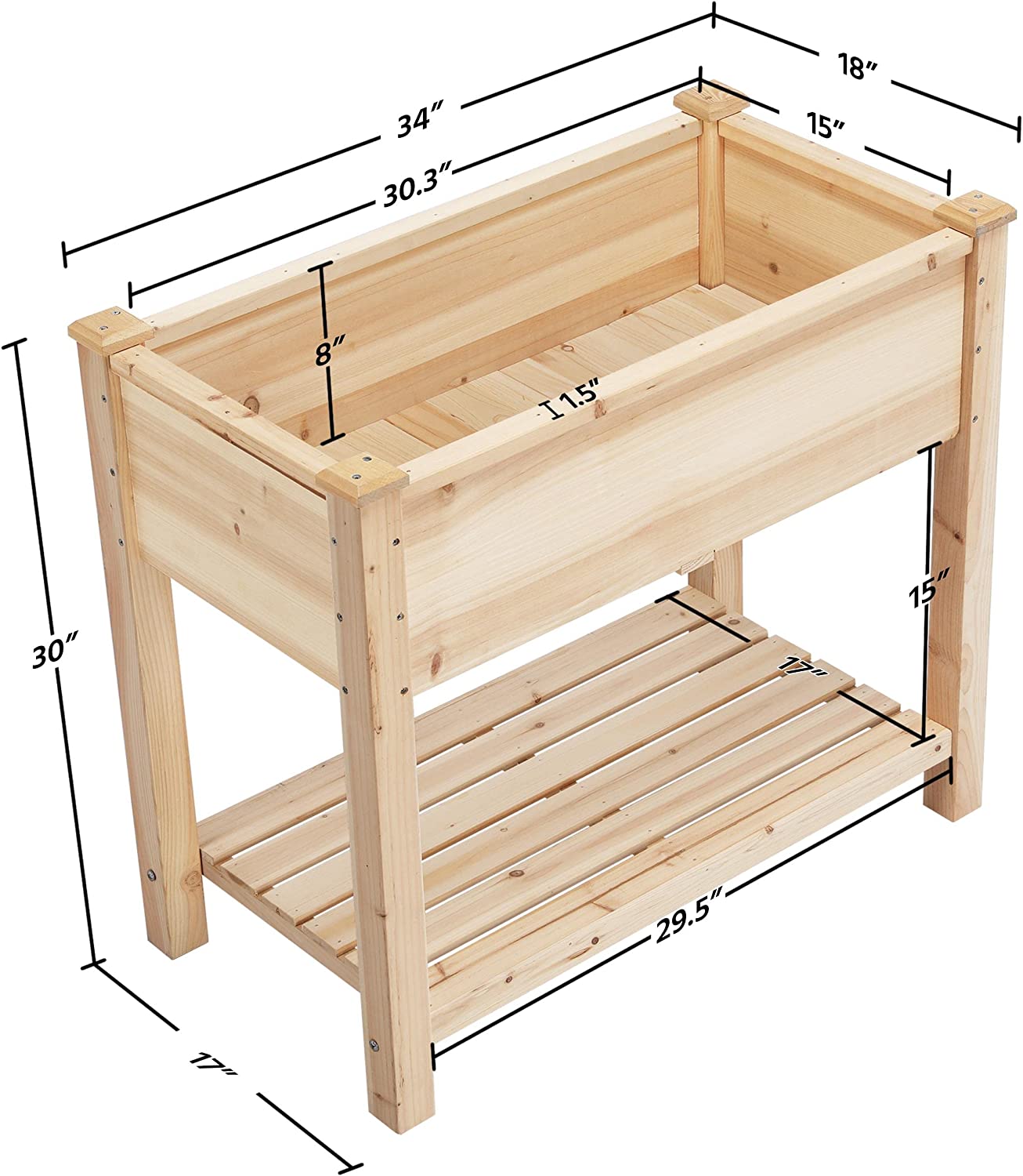 Raised Garden Bed Planter Box with Legs & Storage Shelf, Wooden Elevated Vegetable Growing Bed for Flower/Herb/Backyard/Patio/Balcony