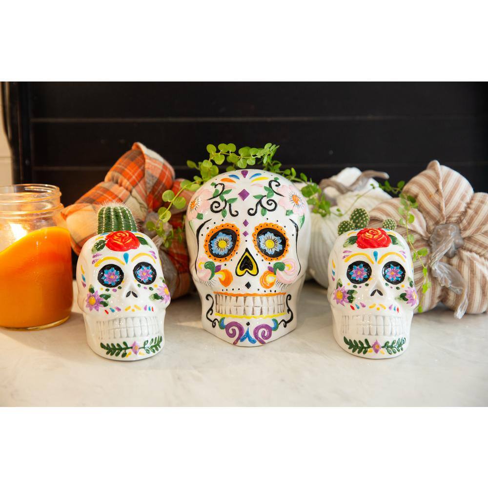 Flora Bunda 4 in. Day of the Dead Colorful Ceramic Skull Planters (Set of 2) CT1651E2