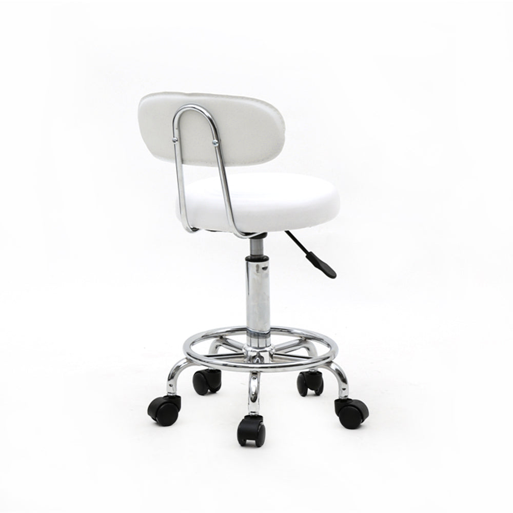 Royard Oaktree Round Shape Adjustable Salon Stool with Back and Line White