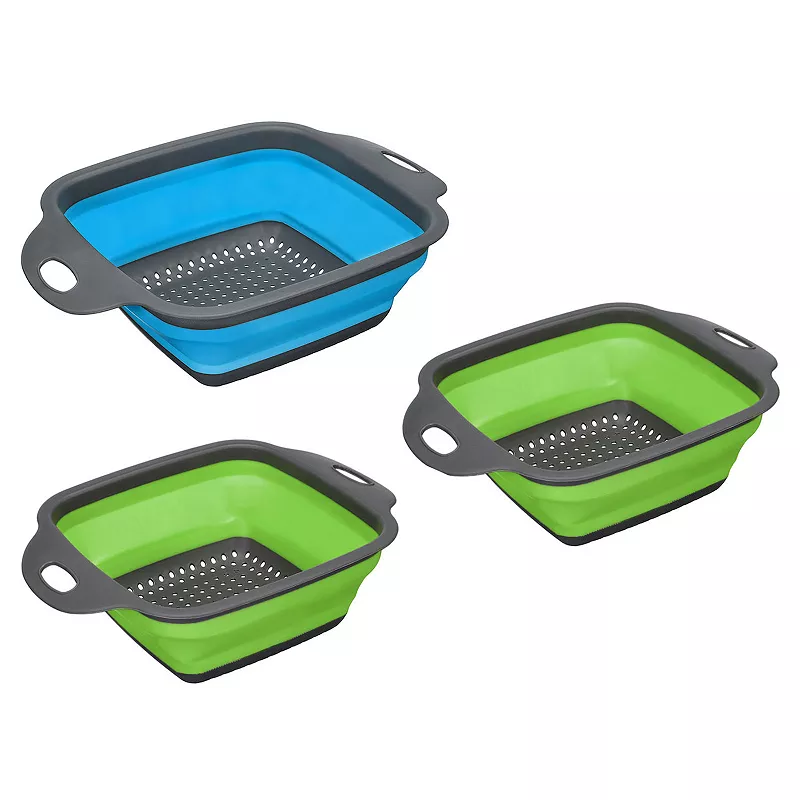 Collapsible Colander 3 Pcs Silicone Foldable Strainer， 1 Large 2 Small