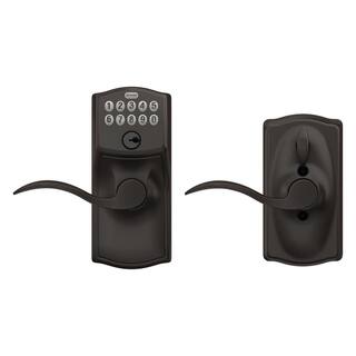 Schlage Camelot Aged Bronze Keypad Door Lock with Accent Handle and Flex Lock FE595 V CAM 716 ACC