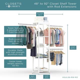 CLOSETS By LIBERTY 48 in. W to 92 in. W White Closet Shelf Tower with Rod Extensions Wood Closet System HSUL06-RW-RO