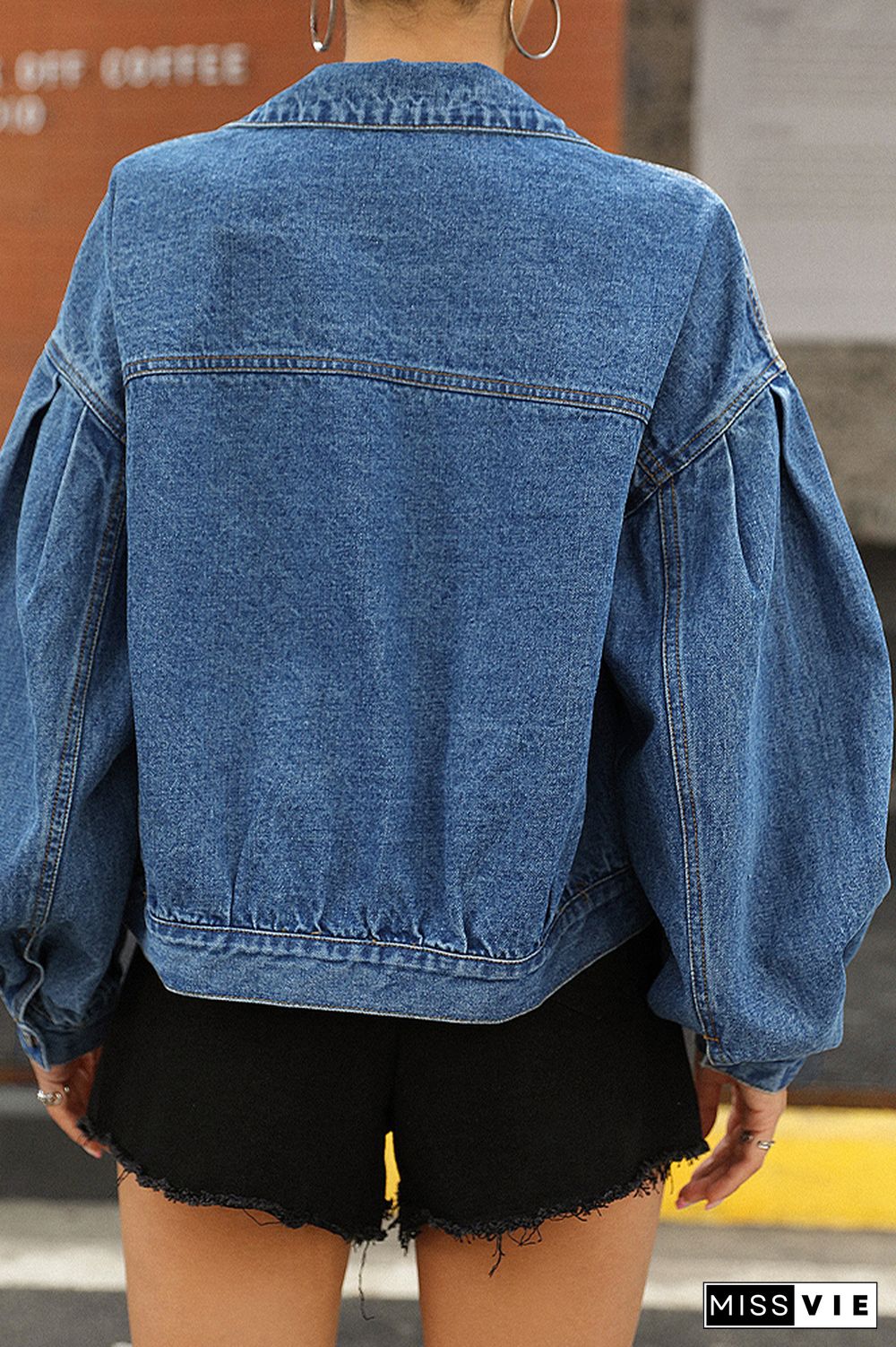 Plain Open Button Pocket Oversize Denim Jackets