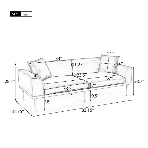 Modern Velvet Loveseat Sofa With Metal Legs And Two Pillows modernluxe