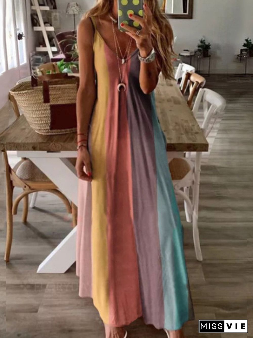 Rainbow Print Camisole Maxi Dress