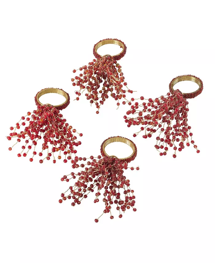 Saro Lifestyle Beaded Spray Design Napkin Ring Set of 4