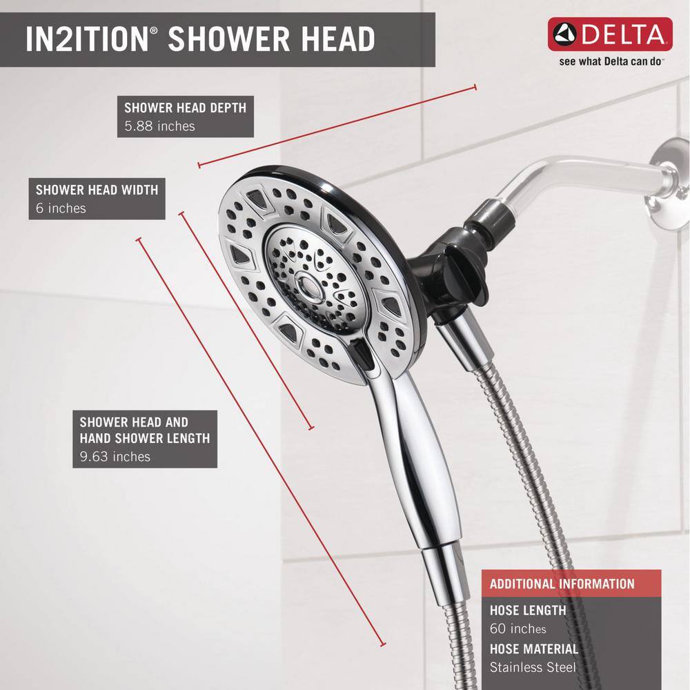 Delta In2ition 4-Spray Patterns 1.75 GPM 6 in. Wall Mount Dual Shower Heads in Chrome 75494