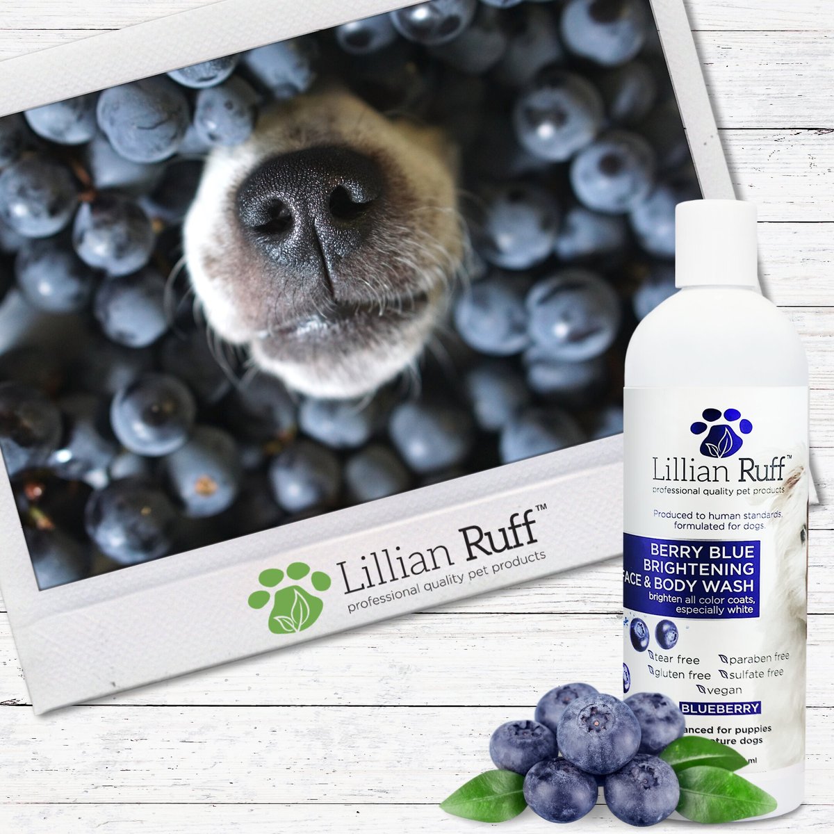 Lillian Ruff Berry Blue Brightening Dog and Cat Face and Body Wash， 16-oz bottle