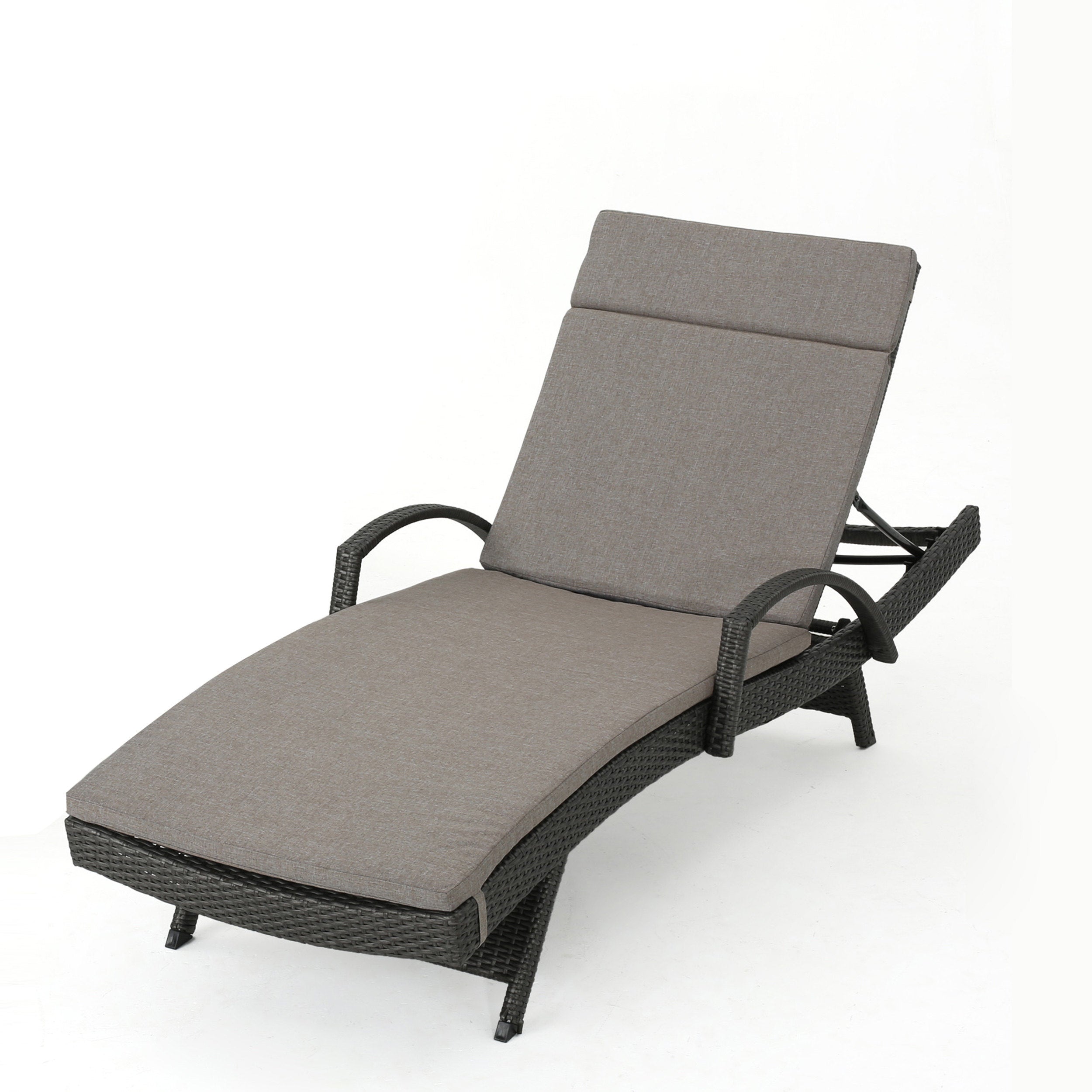 Solaris Outdoor Grey Wicker Armed Chaise Lounge w/ Water Resistant Cushion