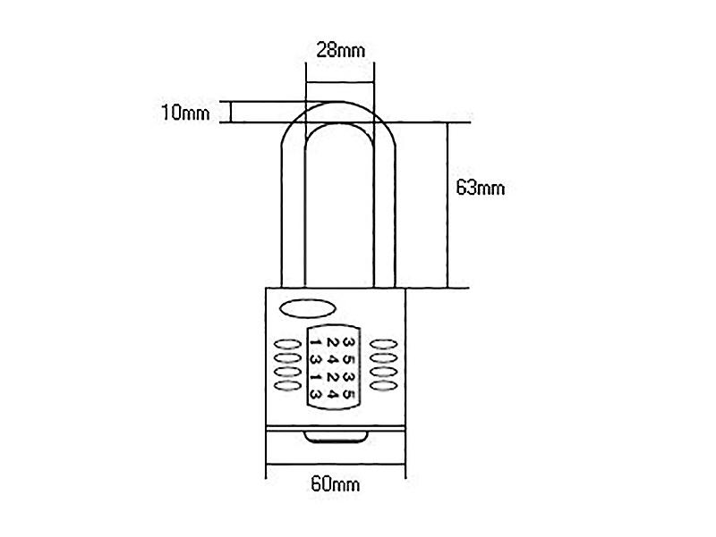 Henry Squire HSQCP6025 CP60 Push Button Combination Padlock Long Shackle 63mm