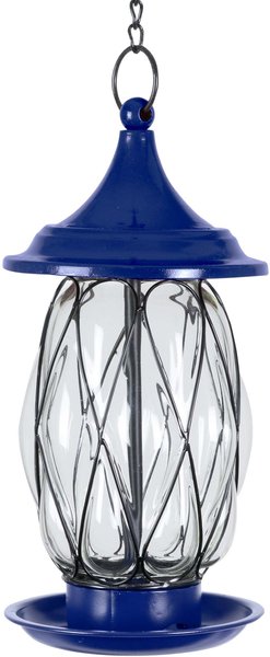 Exhart Metal Wire and Glass Bird Feeder， Blue