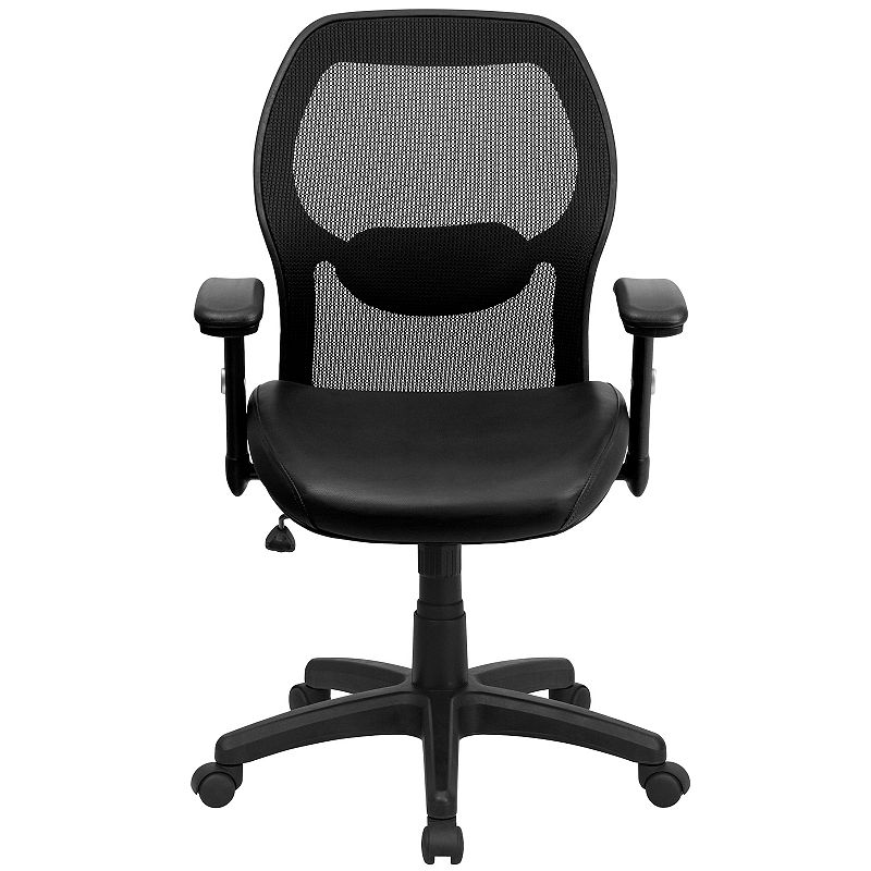 Emma and Oliver Mid-Back Black Mesh/LeatherSoft Executive Office Chair - Adjustable Lumbar