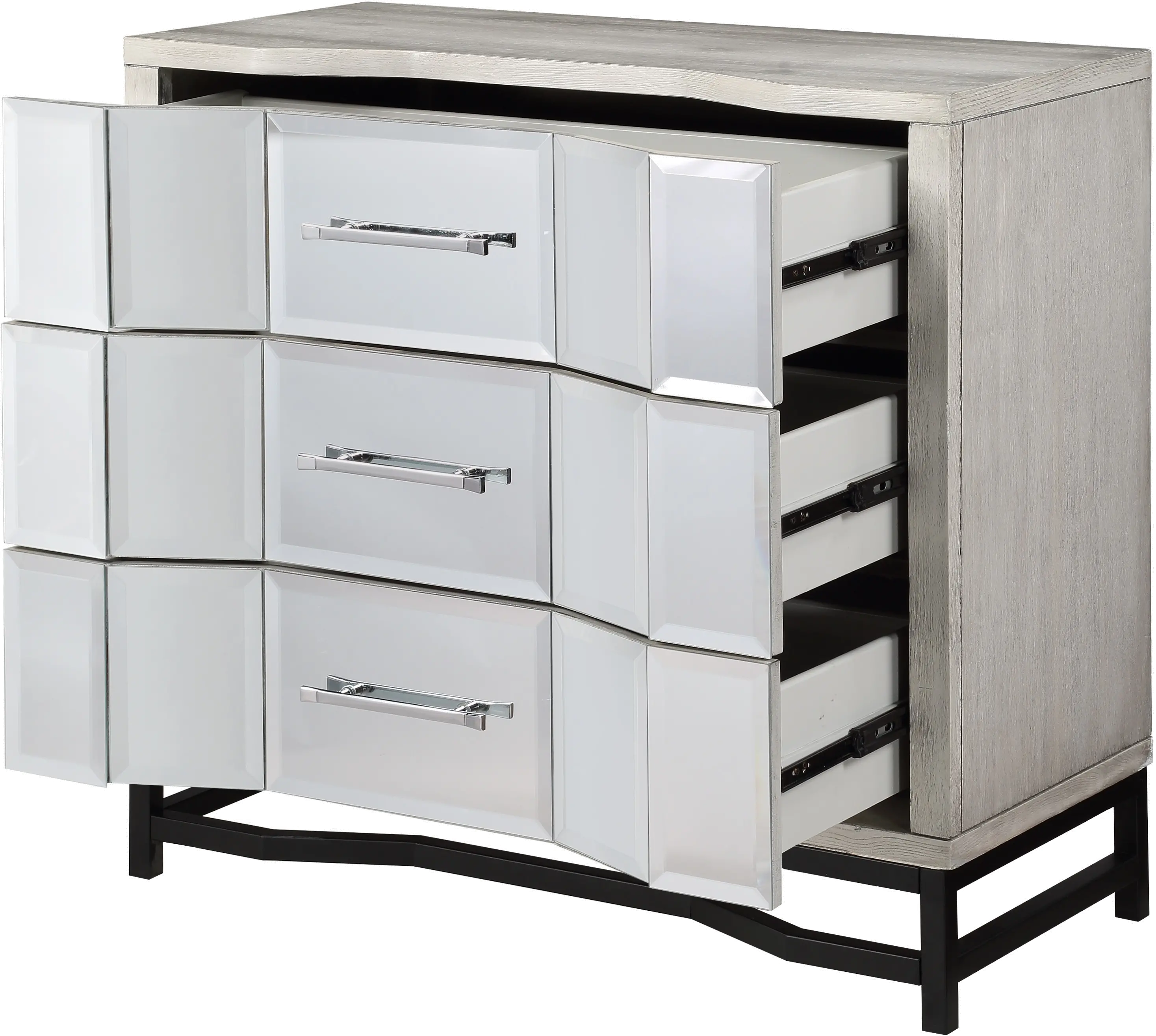 Contemporary White Three Drawer Chest with Dark Metal Base