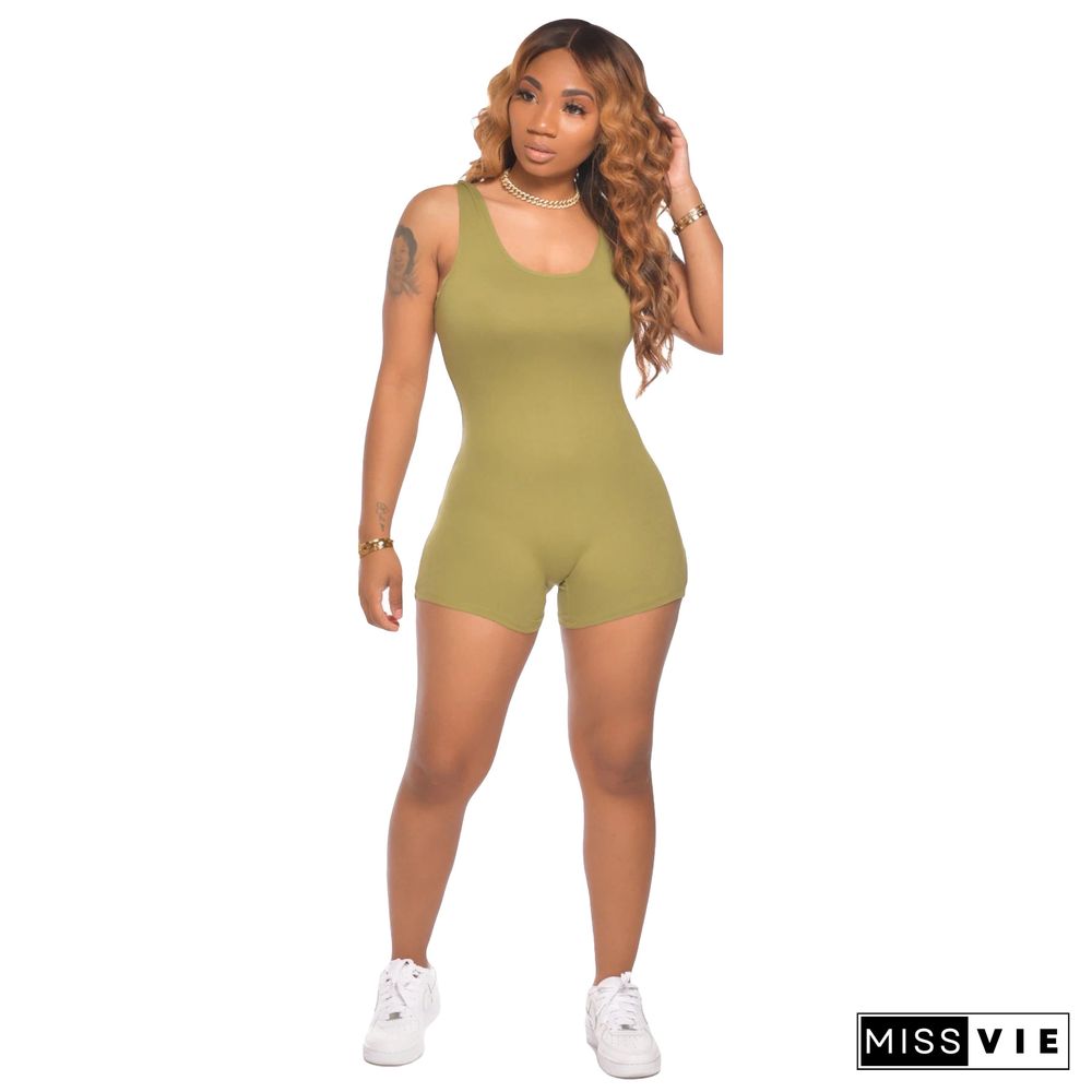 Sexy Solid Color Milk Silk Sleeveless Romper