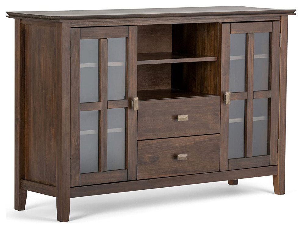 Contemporary TV Stand  Pine Wood Frame With Glass Doors   Transitional   Entertainment Centers And Tv Stands   by Decorn  Houzz