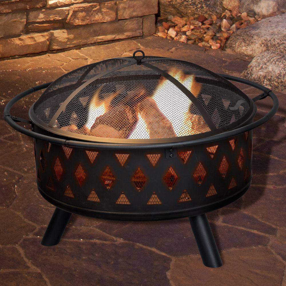 Pure Garden 32 in. Round Steel Crossweave Firepit with Cover M150017