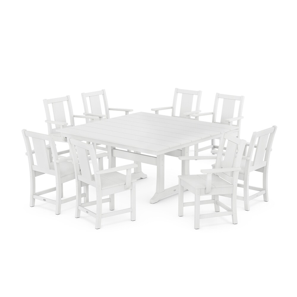 Prairie 9 Piece Square Farmhouse Dining Set with Trestle Legs