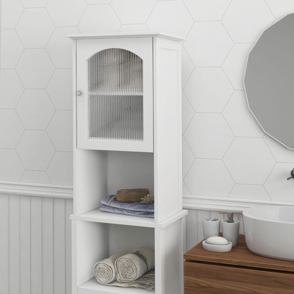 White Narrow Tall Cabinet 6 Tier 2 Door Floor Standing Living Bathroom