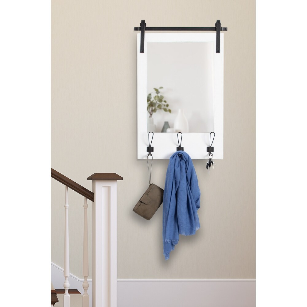 Kate and Laurel Cates Wood Framed Wall Mirror with Hooks