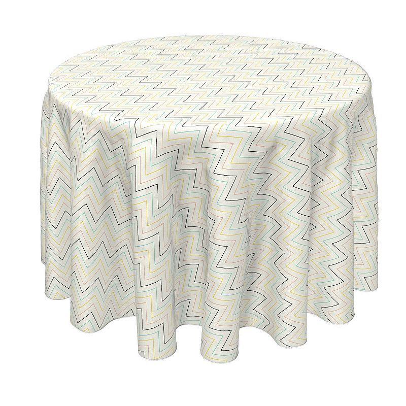 Round Tablecloth， 100% Polyester， 70 Round， Chevron Wave