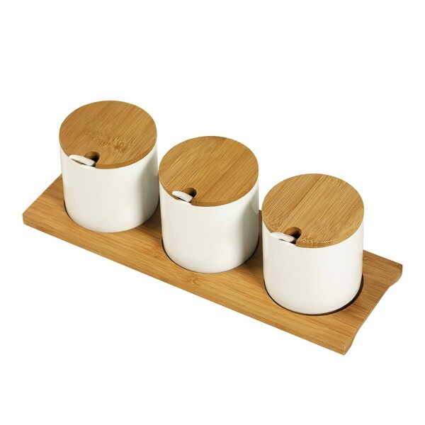 10pc Bamboo and Ceramic Condiment Set - White