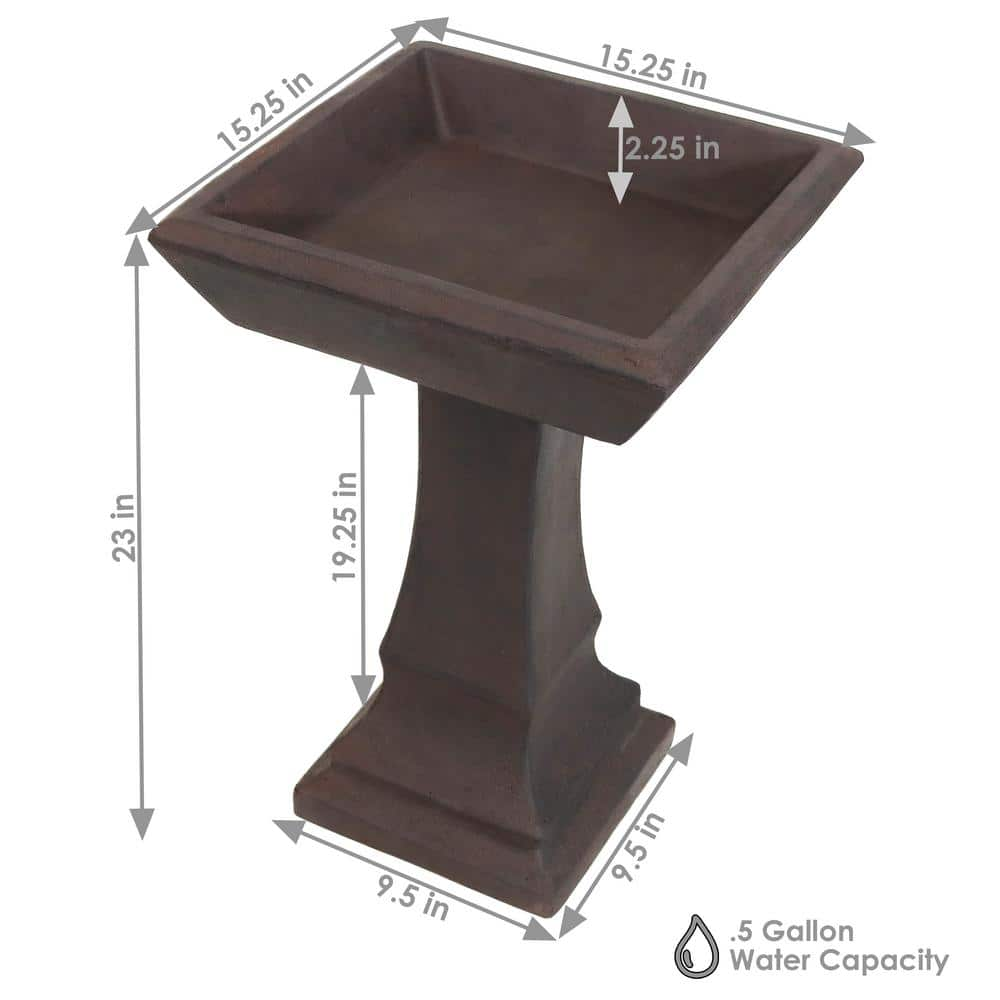 Sunnydaze Decor Simply Square Modern Reinforced Concrete Bird Bath 23 in. H FWD-457