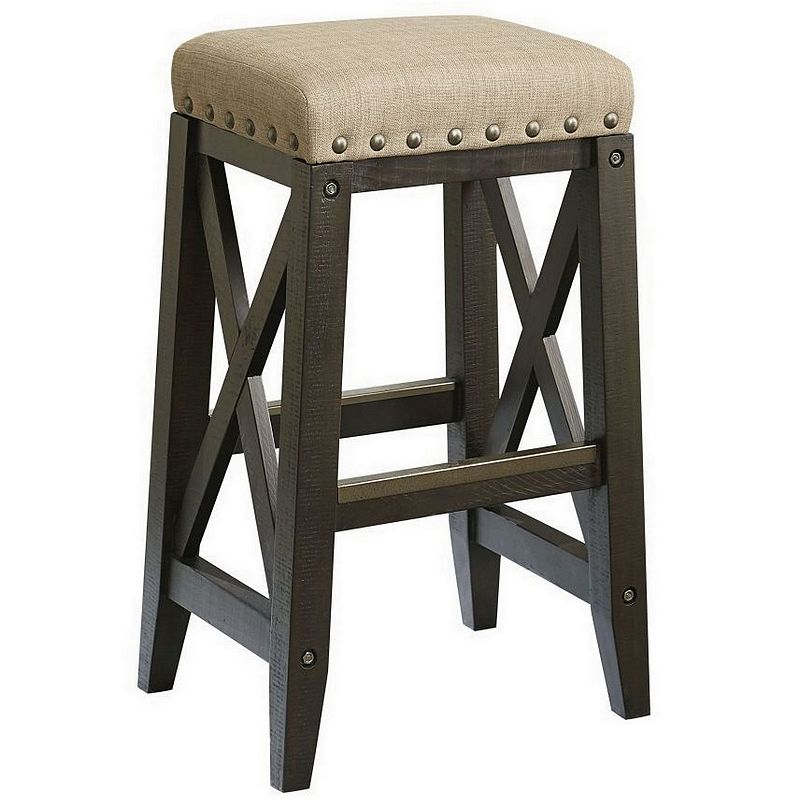 31 Inches Nailhead Trim Upholstered Barstool， Beige and Brown