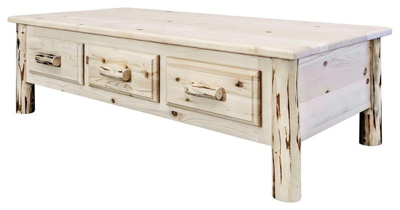 Montana Woodworks Large 6 Drawers Wood Coffee Table in Natural   Rustic   Coffee Tables   by Homesquare  Houzz