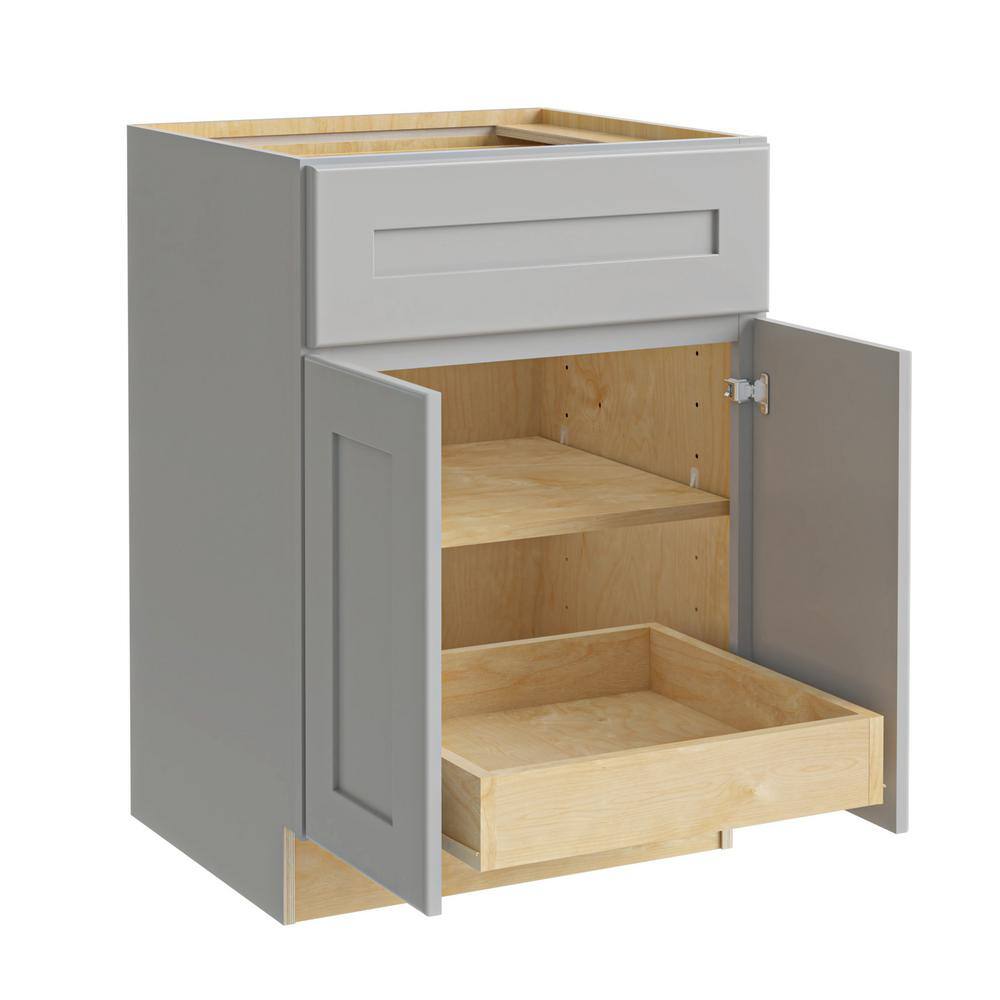 Home Decorators Collection Tremont Assembled 30 x 34.5 x 24 in Plywood Shaker Base Kitchen Cabinet 1 rollout Soft Close in Painted Pearl Gray B30-1T-TPG