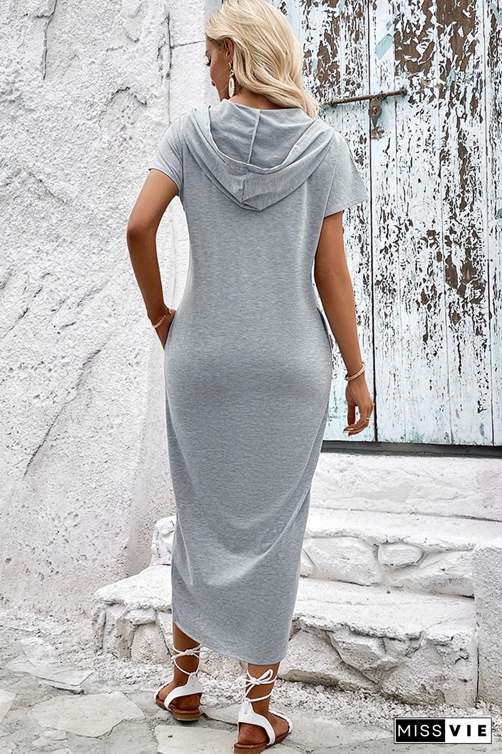 Grey Split Hoodie Maxi Dress