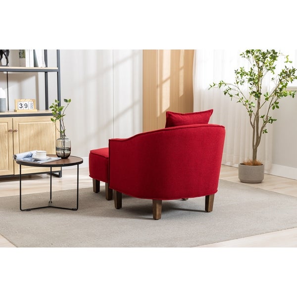 Modern Barrel Chair Mid Century Upholstered Accent Chair Round Arms Chair with Ottoman， Red