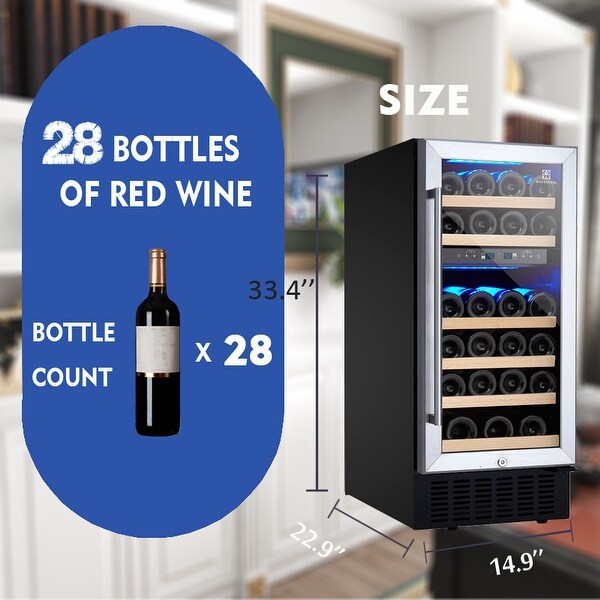 15 Inch Wine Cooler Refrigerators 28 Bottle Fast Cooling Low Noise Wine Fridge