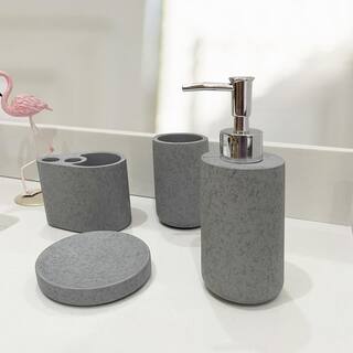 4- Pieces Gray Stone ColorCement Gray Concrete Bath Accessory Set for Vanity Countertops wywymnjmnj-36