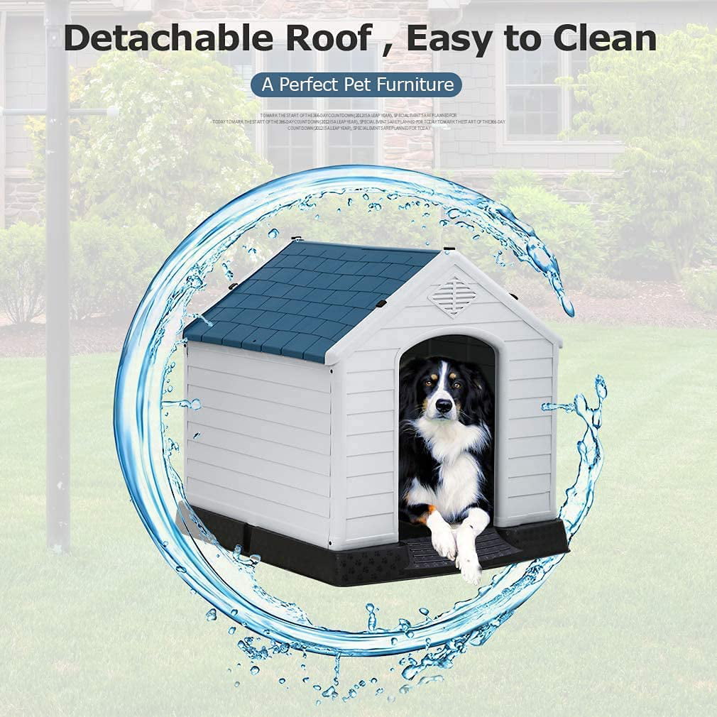 Extra Large Dog House for Large Medium Dogs 41x37.4x39 inch Plastic Water Resistant Dog Houses with Hight Base Support for Winter Tough Durable House with Air Vents Elevated Floor