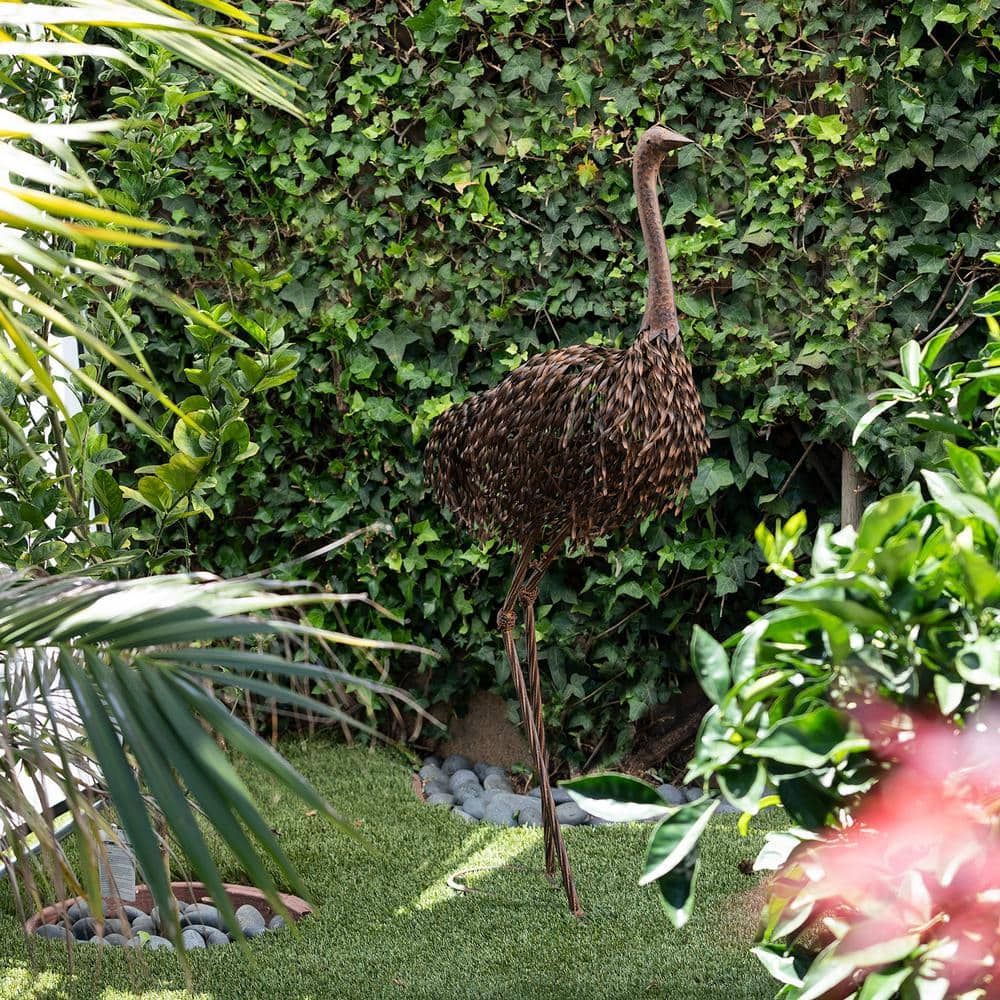 Alpine Corporation 45 in. Tall Outdoor Metal Peaking Ostrich Standing Yard Statue Decoration JUM282