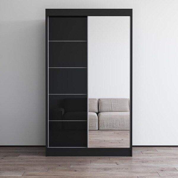 Aria High Gloss 2-door Modern Wardrobe with Mirror - - 28494566