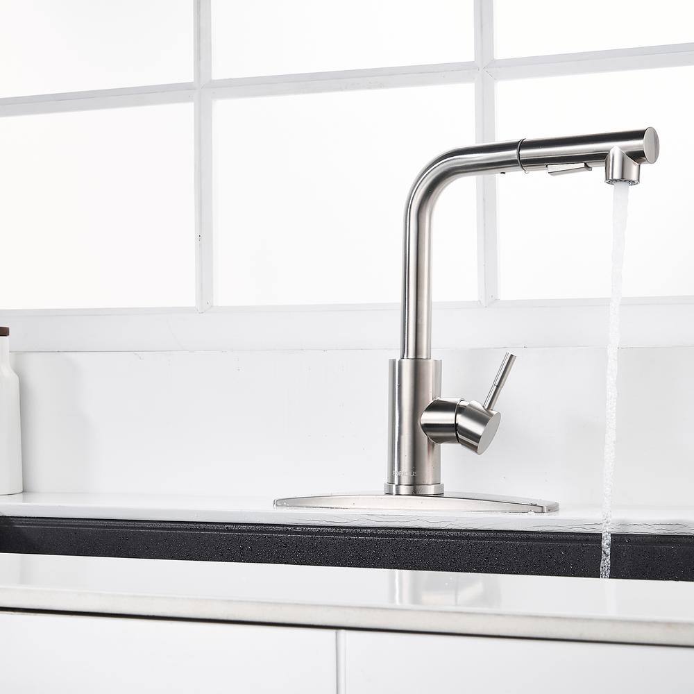 FORIOUS Single-Handle Kitchen Sink Faucet with Pull Down Sprayer Kitchen Faucet in Brushed Nickel HH0025BN