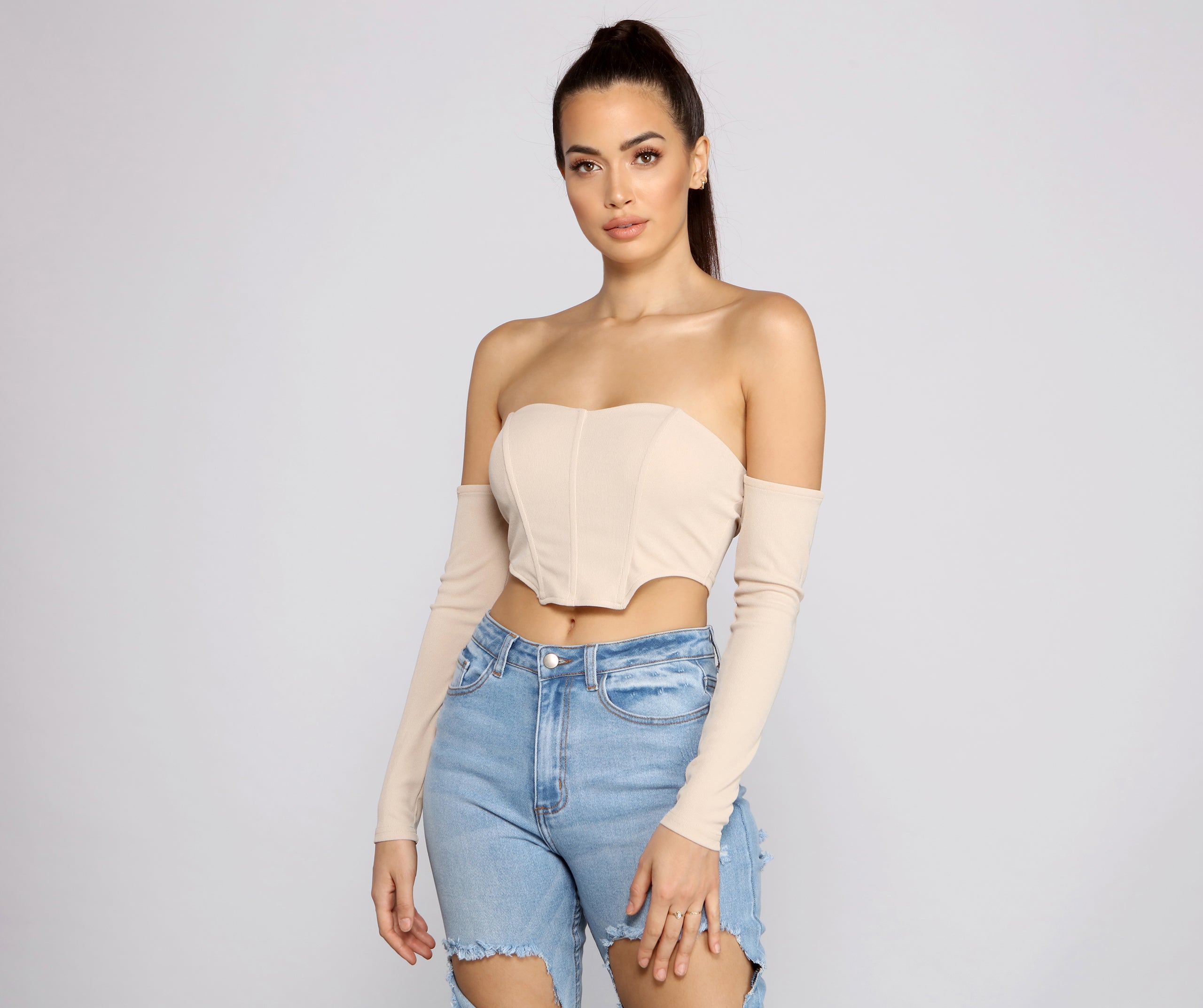 Off The Shoulder Ribbed Knit Crop Top